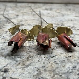 Vintage Metal Copper Brass Decorative Rose Stem Flowers- Sweetest Valentine Gift